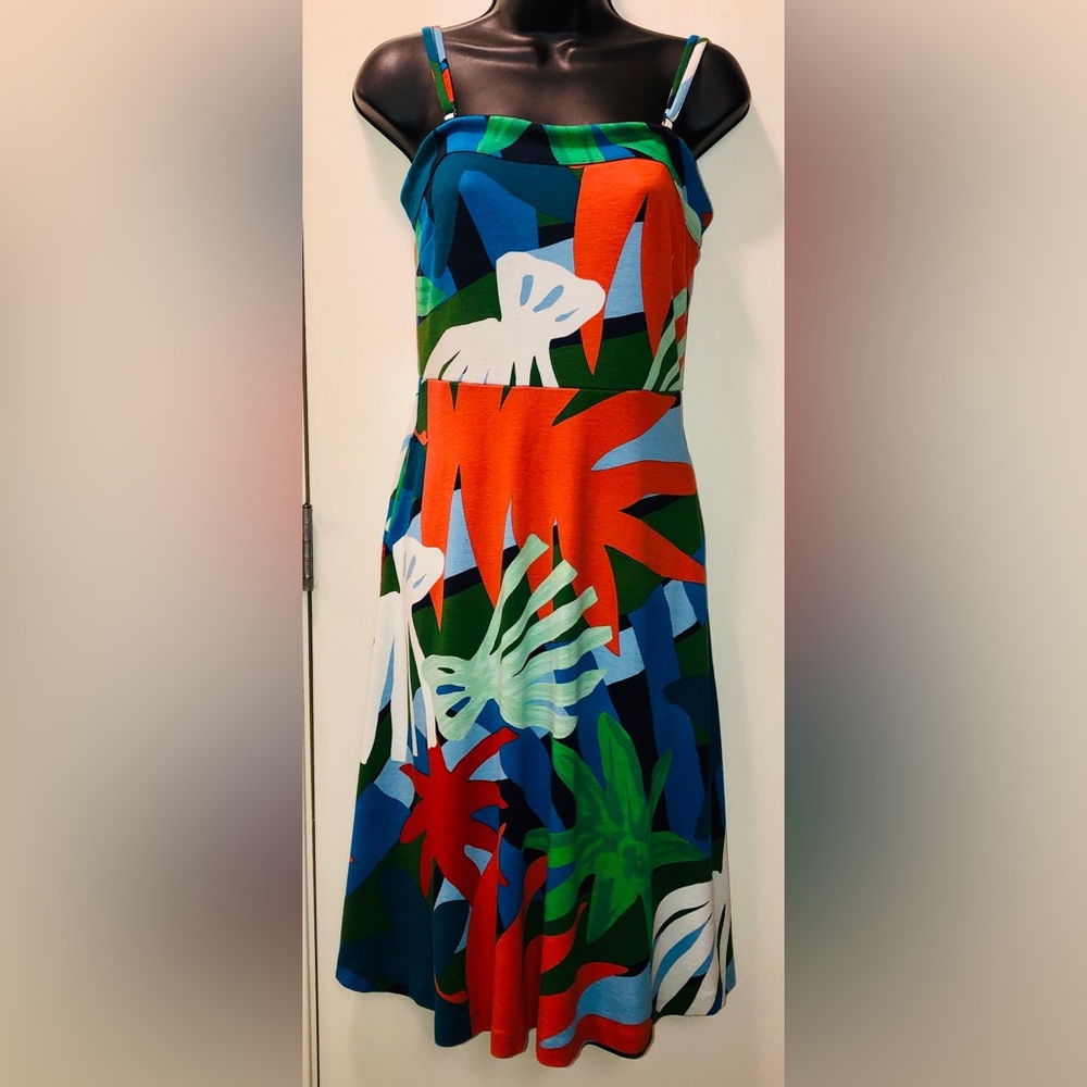 ANN TAYLOR TROPICAL PRINT FULL-SKIRTED DRESS
